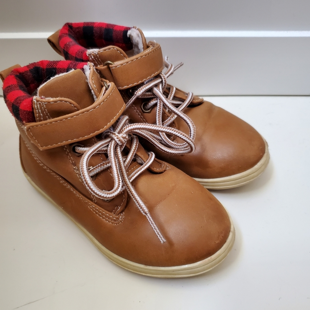 **$7 Add-on** Tan With Red Check Trim Hiking Boots